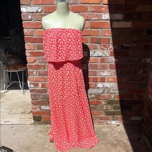 NWT Tyche Red Floral Strapless Maxi Dress size Small